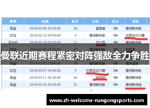 曼联近期赛程紧密对阵强敌全力争胜